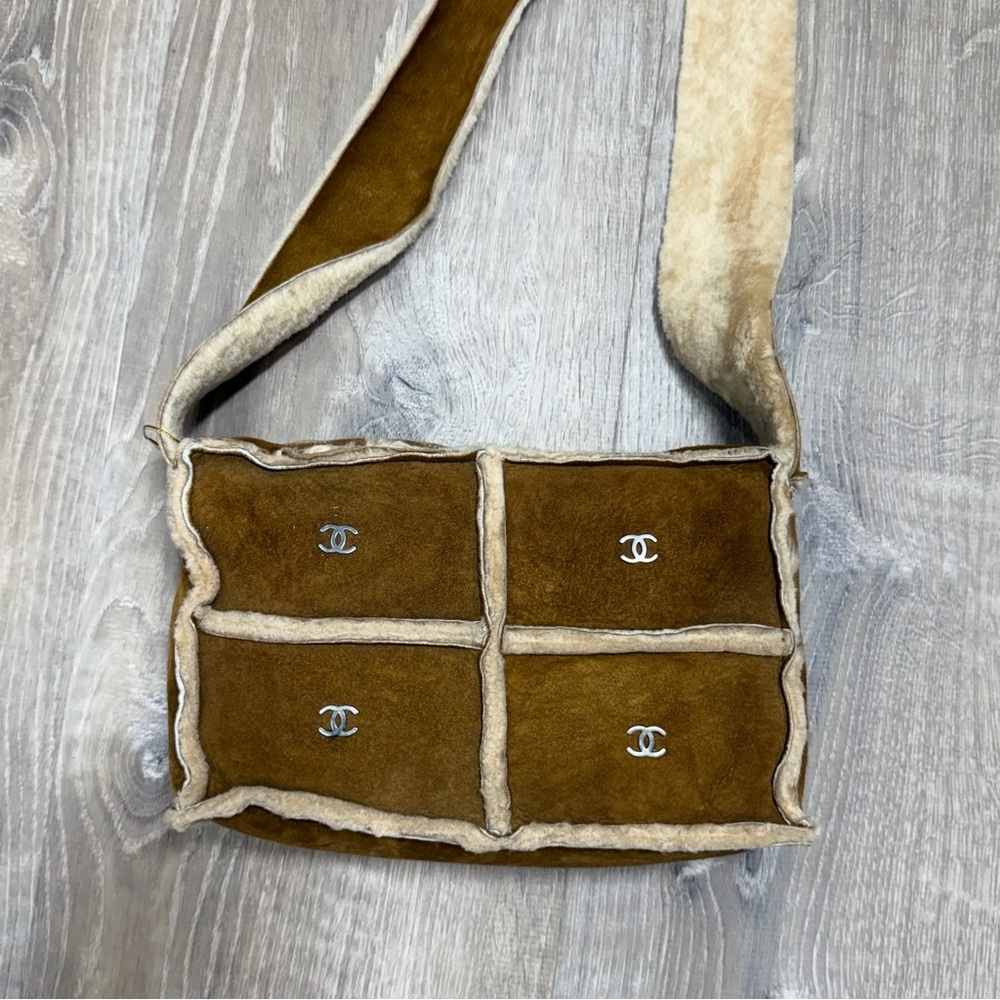 CHANEL Tan/Brown Shearling Mouton Crossbody Bag